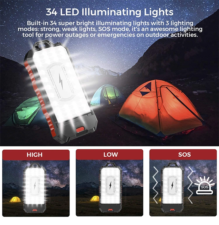 Waterproof Outdoor Solar Power Bank 8000mAh 10000mAh 20000mAh 26800mAh 36000mAh Solar Panel Portable Charger for Camping