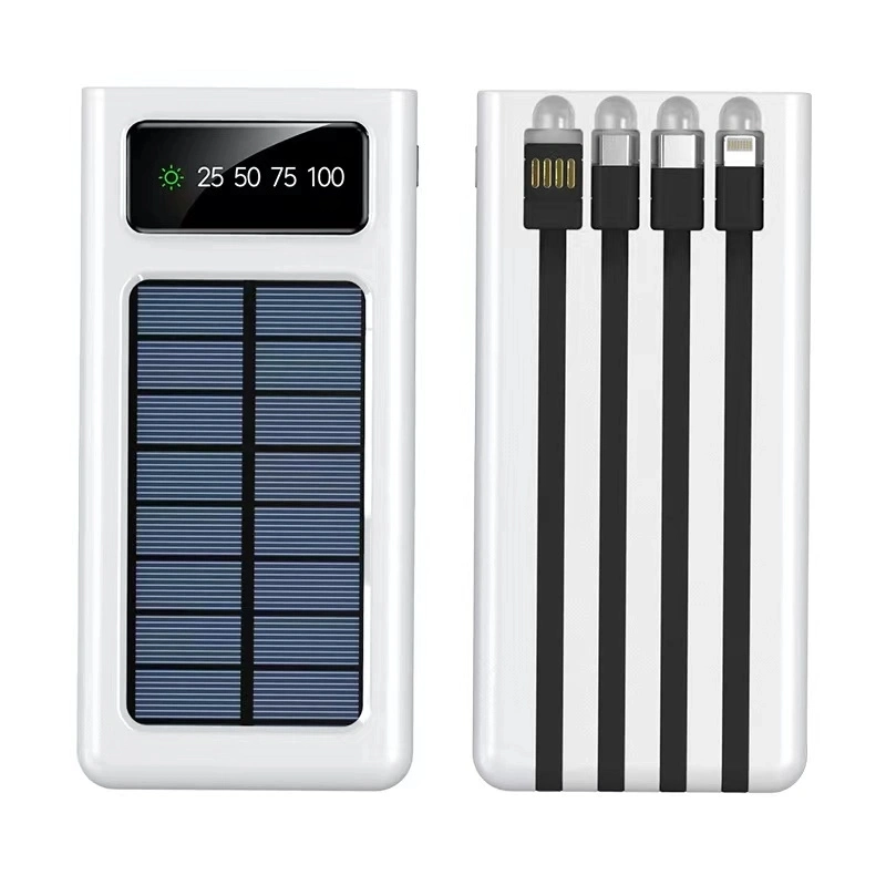 Large Capacity Fast Charging Power Bank 10000mAh 4 Built in Cable LED Display Retail Package Solar Power Bank