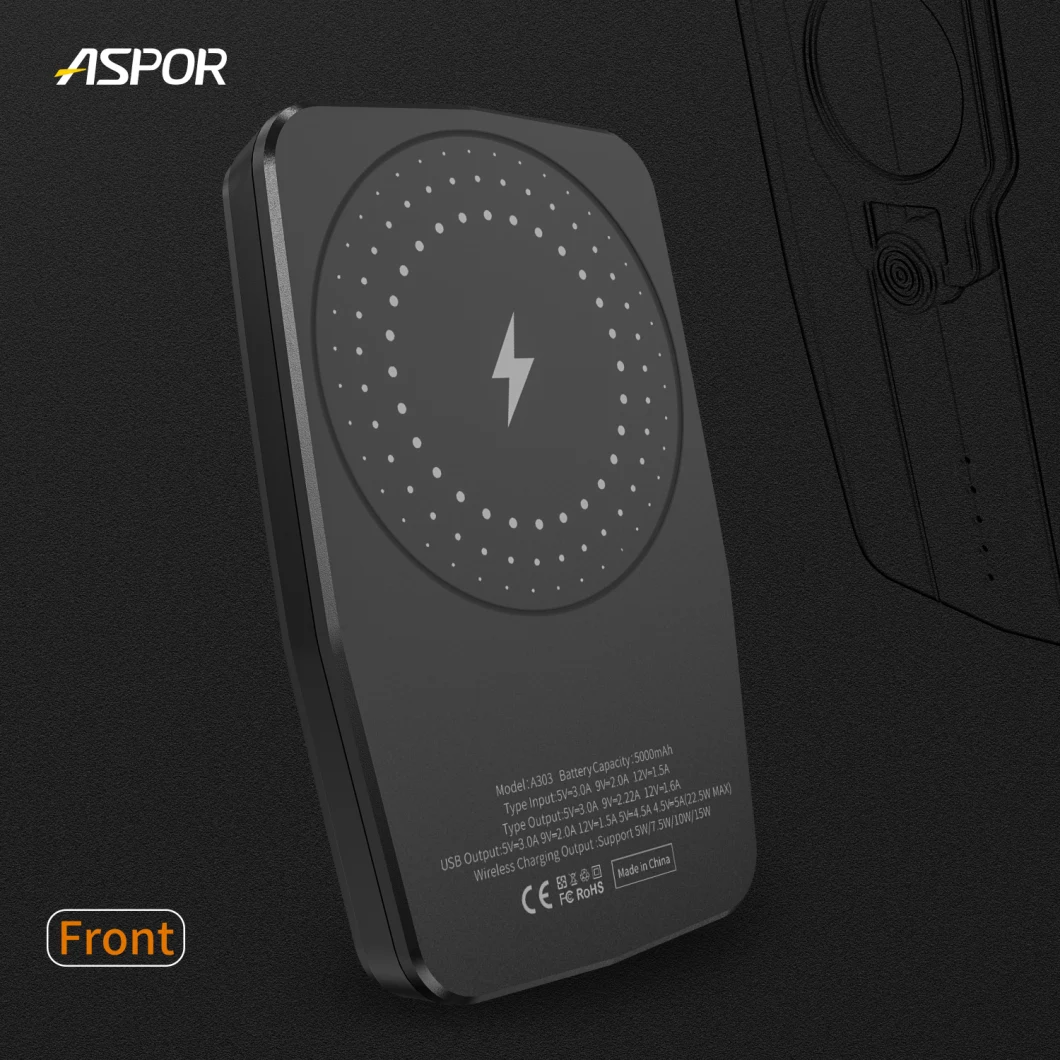 Aspor Wireless Fast Power Bank 5000mAh Charging for Mobile Phone