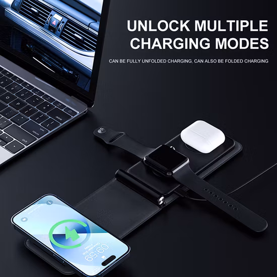 新しい 15W 急速充電器 3 in 1 折りたたみ式ワイヤレス充電スタンド Apple Watch シリーズ 6/5 iPhone 14 PRO Max 用